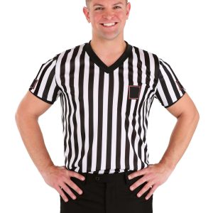 Men's V-neck Short Sleeve Soccer Uniforms Black White Stripes Soccer Referee Jersey